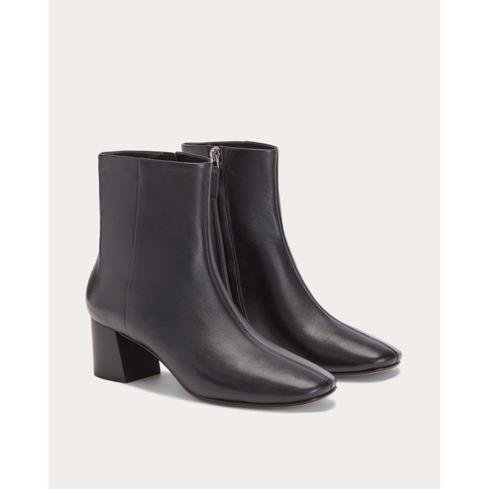 Everlane THE DAY BOOT Black Leather Ankle Boots Block Heel Minimalist Zip Size 6